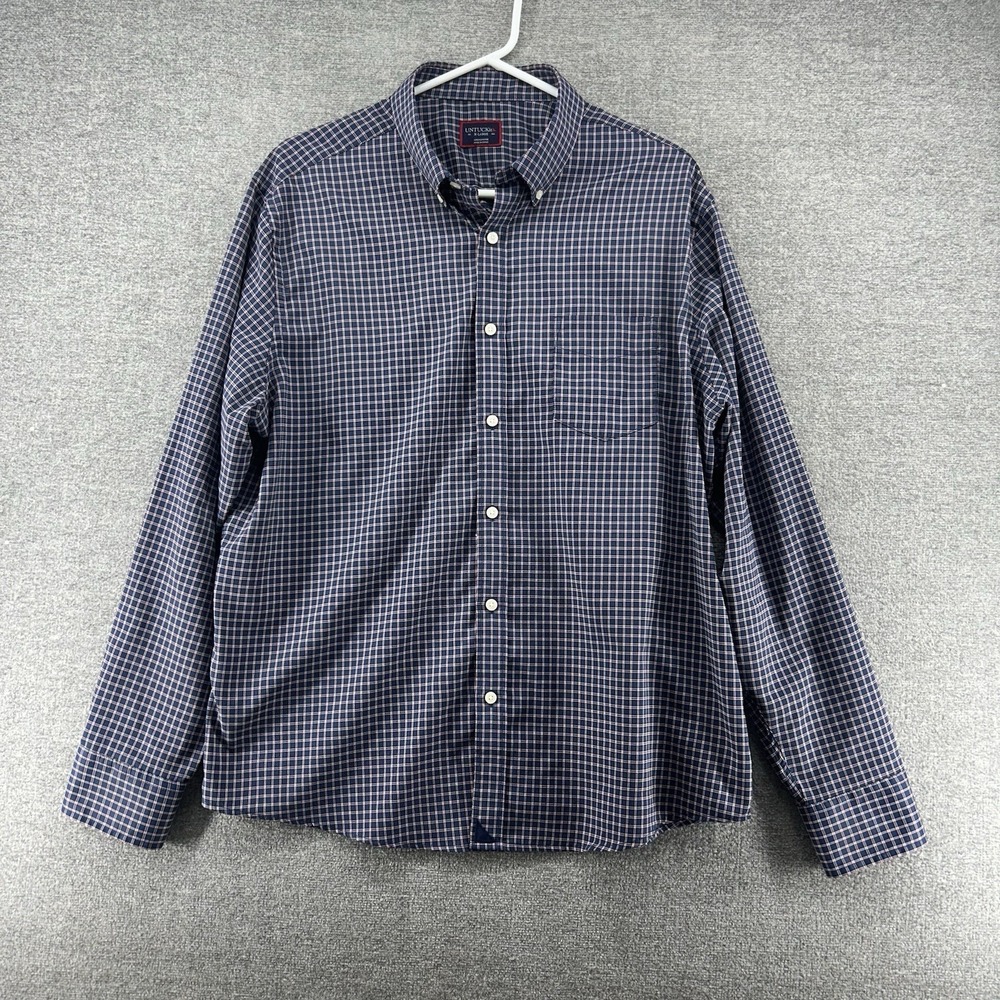 Untuckit Salice Long Sleeve Shirt Men XL Checked Blue Casual